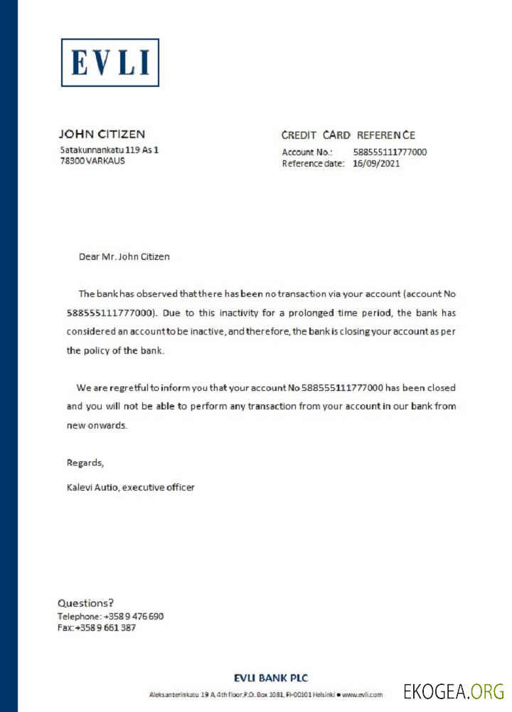 Référence Finland , Evli , closure